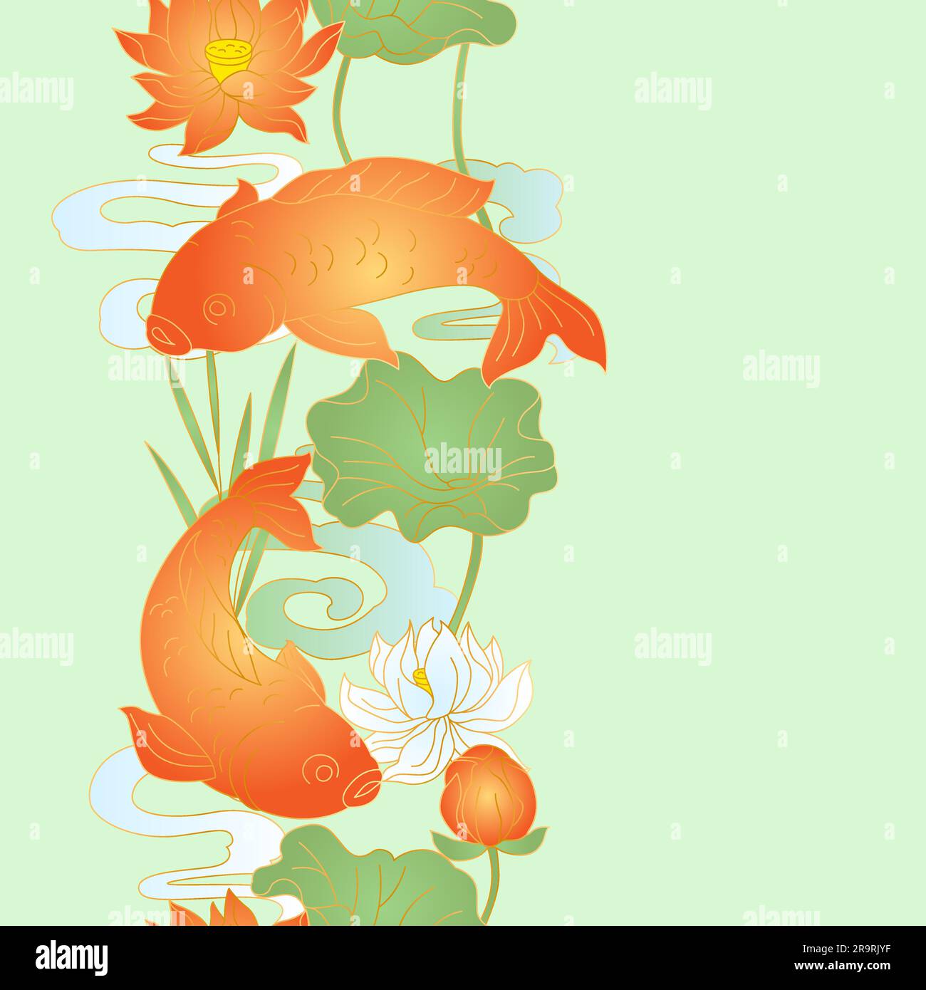 Motif de poisson et de lotus oriental. Arrière-plan traditionnel chinois et japonais. Illustration de Vecteur