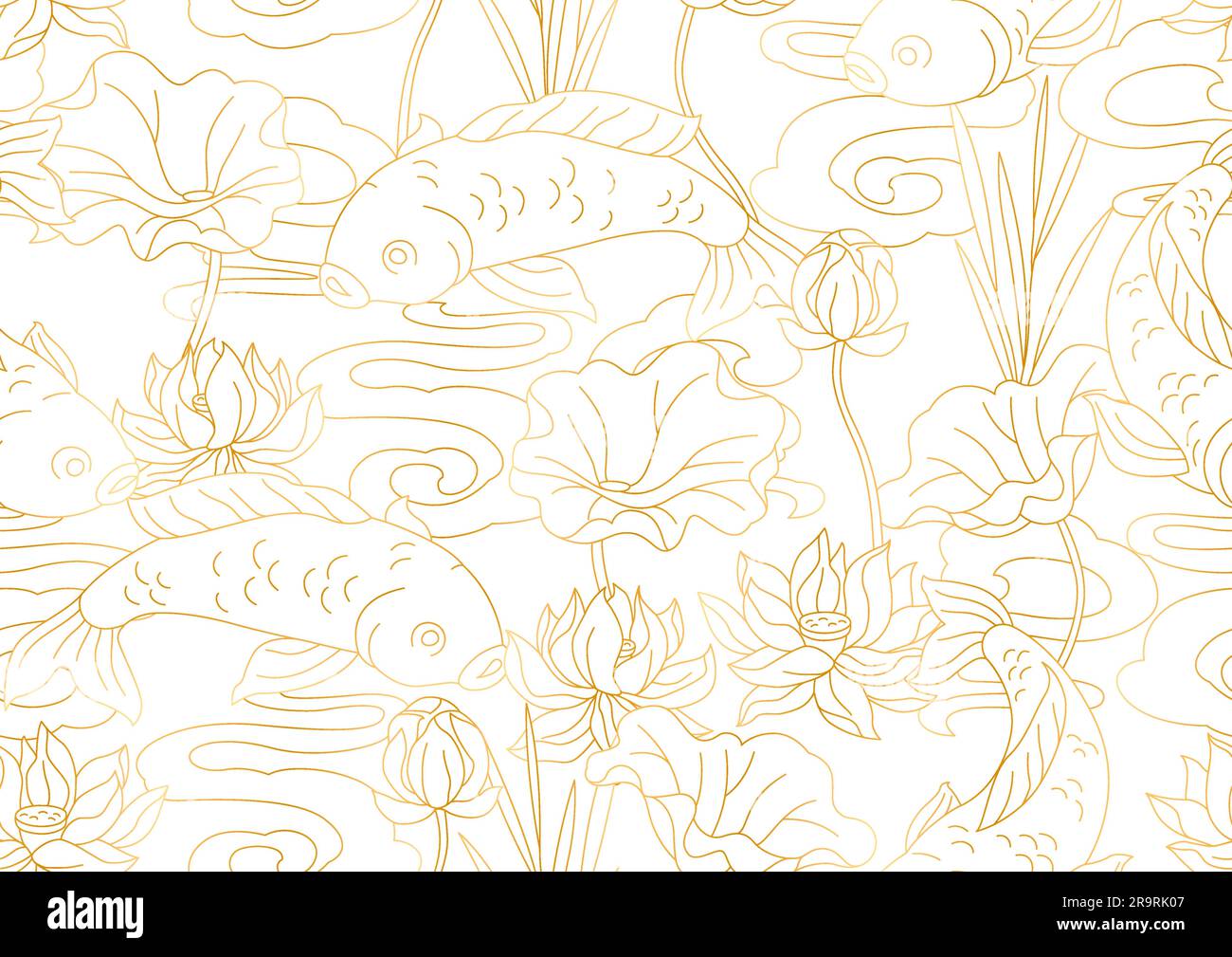 Motif de poisson et de lotus oriental. Arrière-plan traditionnel chinois et japonais. Illustration de Vecteur