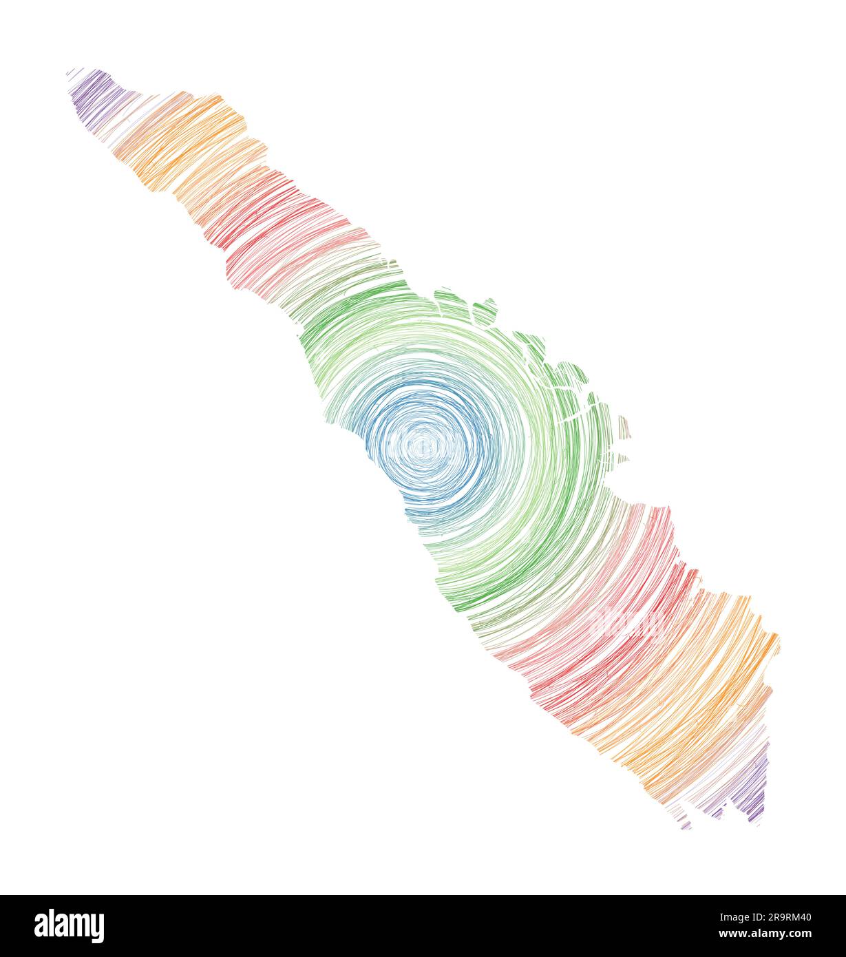 Carte de Sumatra remplie de cercles concentriques. Cercles de style d'esquisse en forme d'îlot. Illustration vectorielle. Illustration de Vecteur