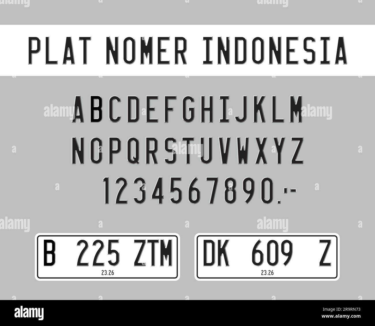 Modèle de plaque de numéro de voiture. Permis d'immatriculation de véhicule de l'Indonésie, plat nomer mobil Custom Illustration de Vecteur