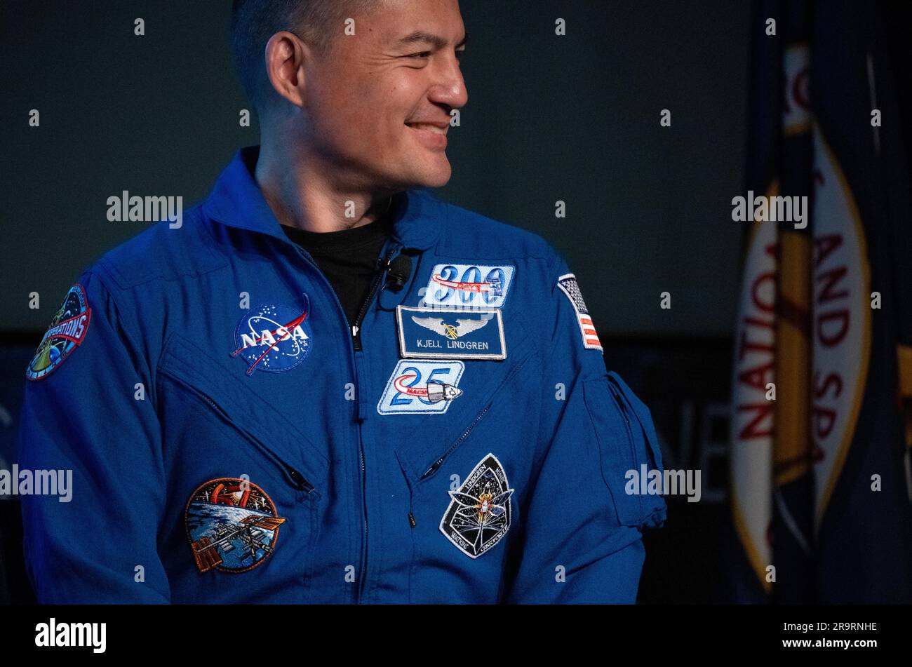 Événement SpaceX Crew-4 de la NASA sur l'engagement des employés. L'astronaute de la NASA Kjell Lindgren est présent lors d'un événement d'engagement des employés, mardi à 28 mars 2023, au siège social de la NASA Mary W. Jackson, à Washington. Lindgren, les astronautes de la NASA Robert Hines et Jessica Watkins ont passé 170 jours dans l'espace dans le cadre des expéditions 67 et 68 à bord de la Station spatiale internationale. Banque D'Images