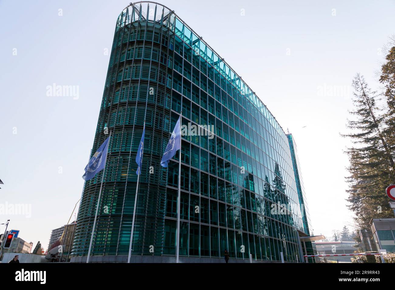 Genève, Suisse - 25 mars 2022 : le bâtiment de l'Organisation météorologique mondiale à Genève, Suisse. Banque D'Images