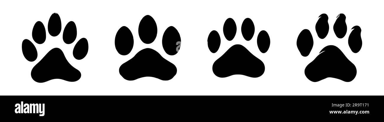 Vector chat et chien pattes icom, ensemble de logos de différentes tailles sur fond blanc. Illustration de Vecteur