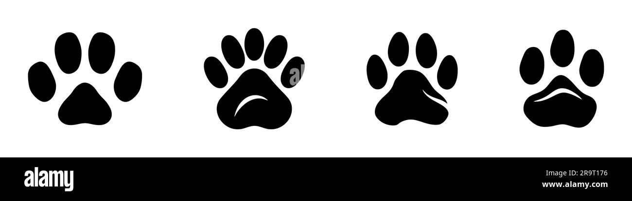 Vector chat et chien pattes icom, ensemble de logos de différentes tailles sur fond blanc. Illustration de Vecteur