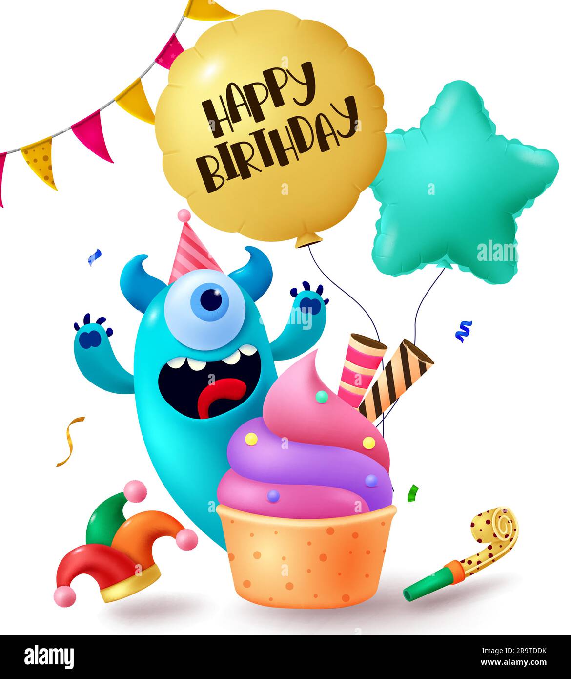 Bougie Anniversaire Chiffre Monstre Bleu - Décoration Gâteau Thème Dessin Animé - 12,5cm