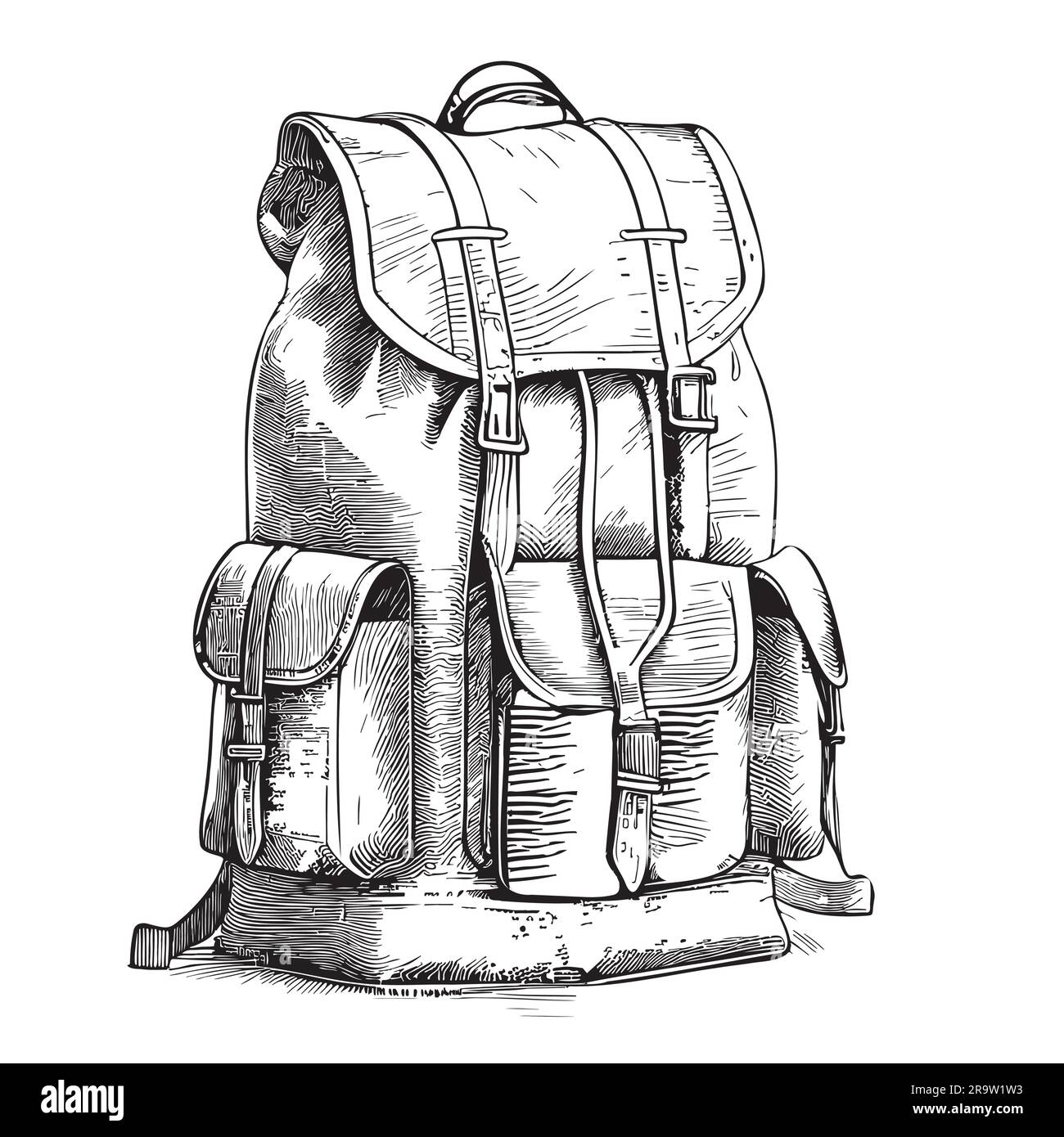 Sac à dos de randonnée rétro esquisse main dessinés style d'illustration Illustration de Vecteur