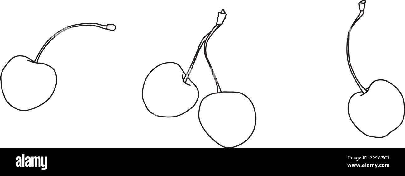 Jeu de dessins Cherry Vector. Baie isolée dessinée à la main sur fond blanc. Fruits d'été Illustration de Vecteur