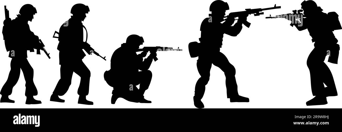 silhouettes vectorielles de soldats prêts à tirer. EPS8 Illustration de Vecteur