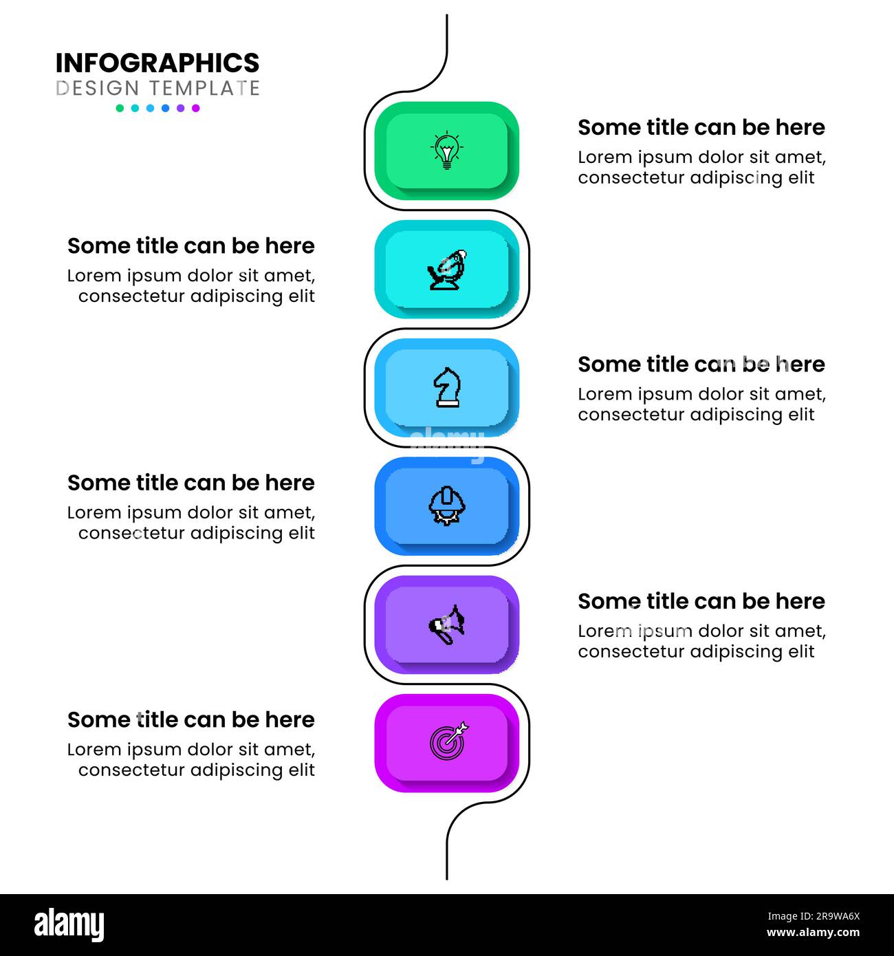 Modèle d'infographie avec icônes et 6 options ou étapes. Chemin. Peut être utilisé pour la mise en page du flux de travail, le diagramme, la conception Web. Illustration vectorielle Illustration de Vecteur