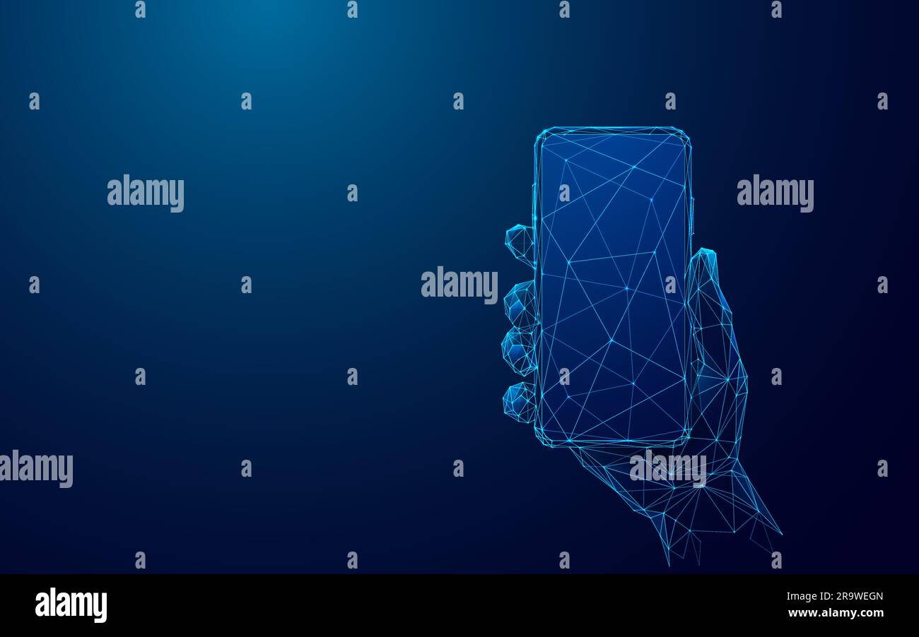 Résumé numérique main droite tenant téléphone mobile avec écran vide. Illustration de Vecteur