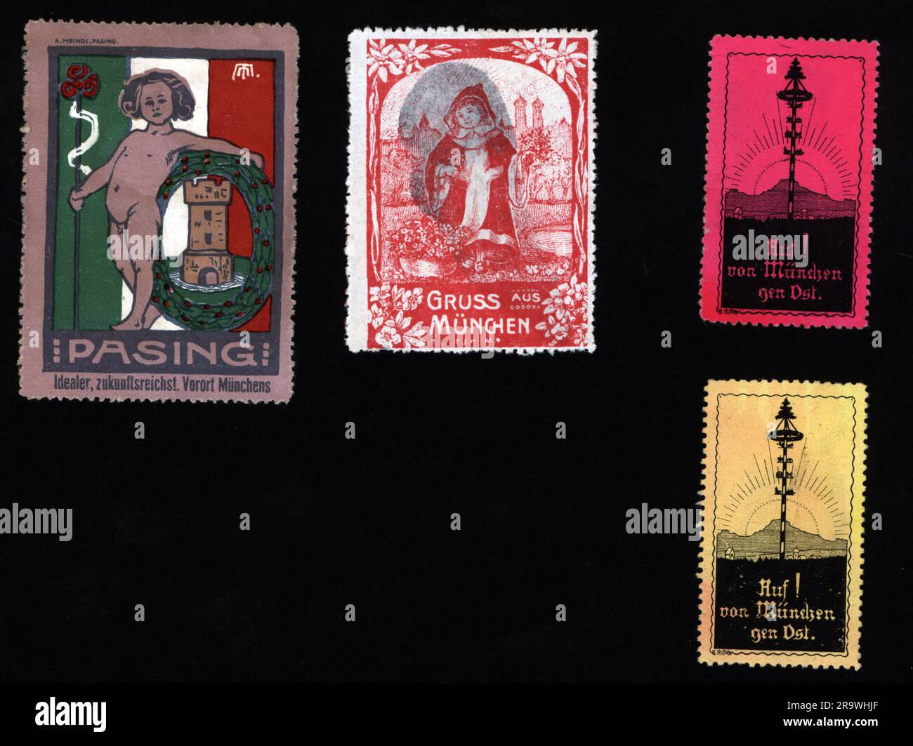 Publicité, tourisme, Munich, timbres-affiches, vers 1910, INFO-AUTORISATION-DROITS-SUPPLÉMENTAIRES-NON-DISPONIBLE Banque D'Images