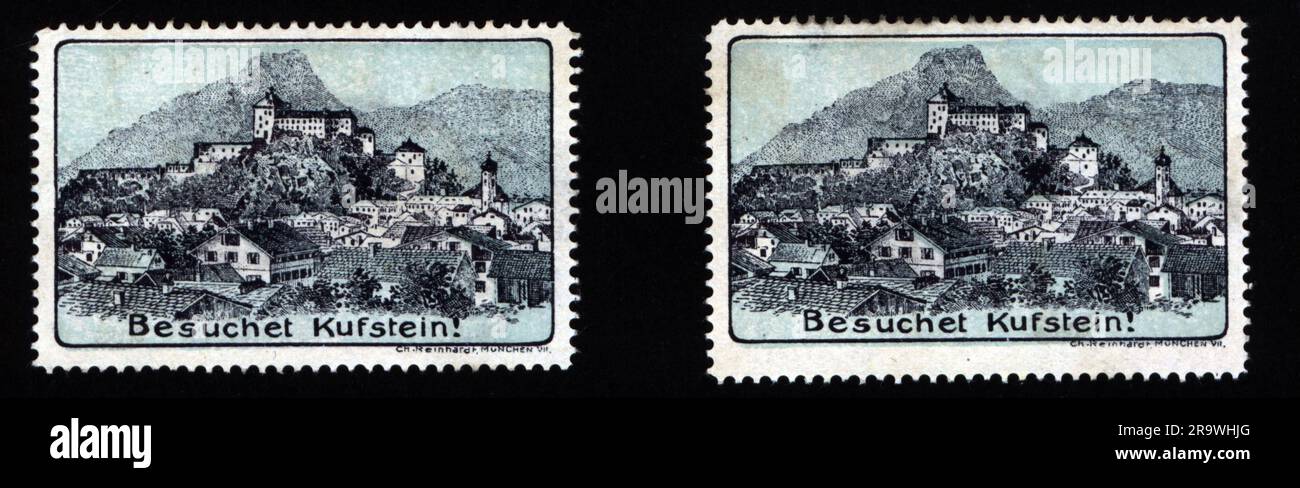 Publicité, tourisme, Kufstein, timbres d'affiche, vers 1900, INFO-AUTORISATION-DROITS-SUPPLÉMENTAIRES-NON-DISPONIBLE Banque D'Images