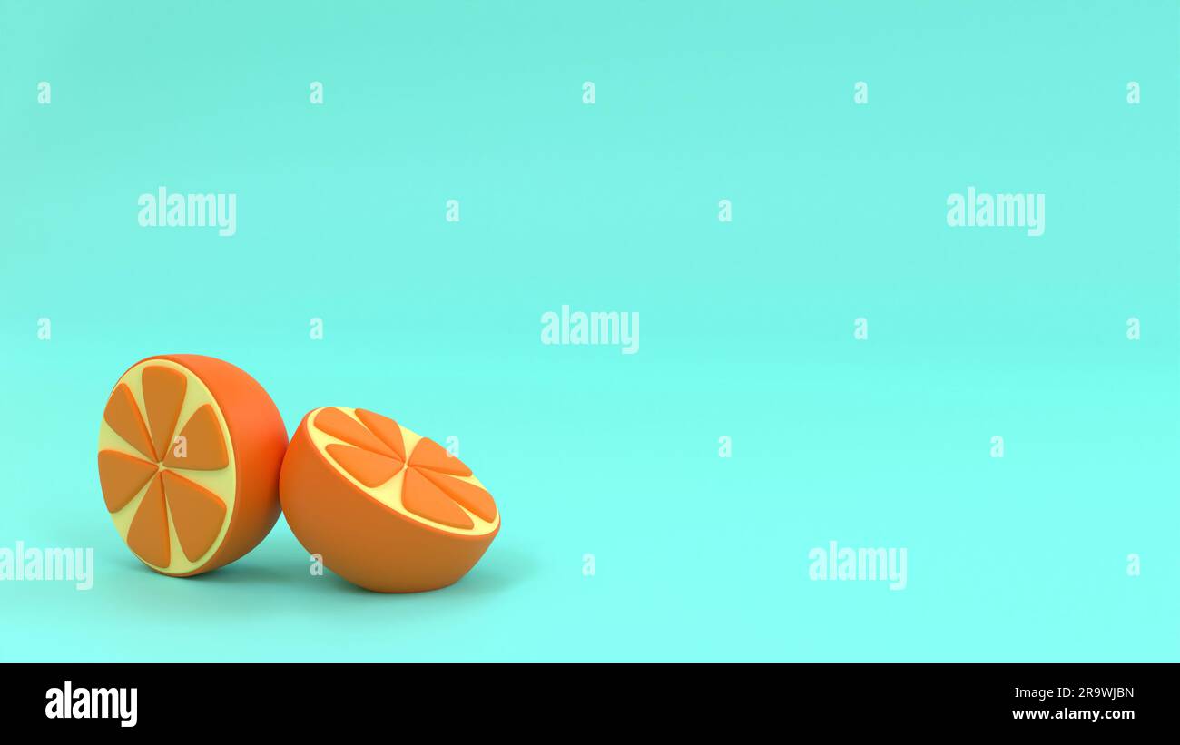 Agrumes orange sur fond turquoise avec ombre. Orange. Arrière-plan. Pour le texte. 3D rendu Banque D'Images