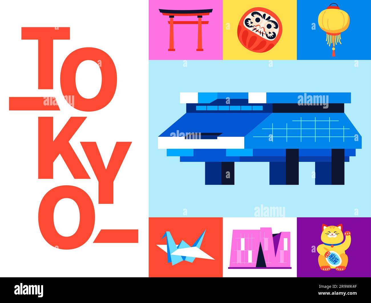 Tokyo moderne et traditionnel - ensemble d'illustrations colorées de style plat Illustration de Vecteur