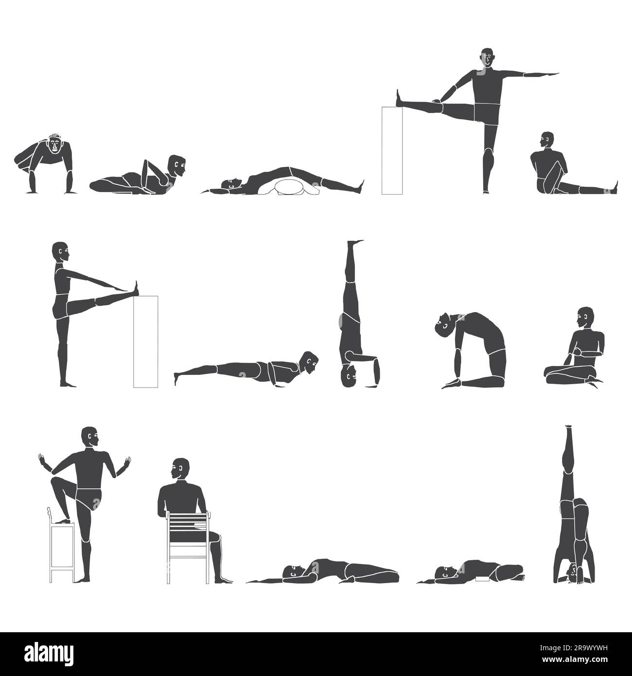 pack de silhouettes de yoga silhouette de méditation vectorielle Illustration de Vecteur
