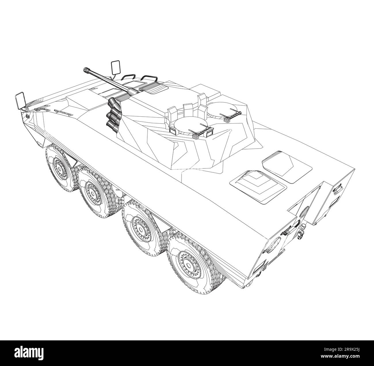 Outline Armored porte-troupes. Illustration vectorielle de dessin de machines militaires. BTR. Illustration de Vecteur