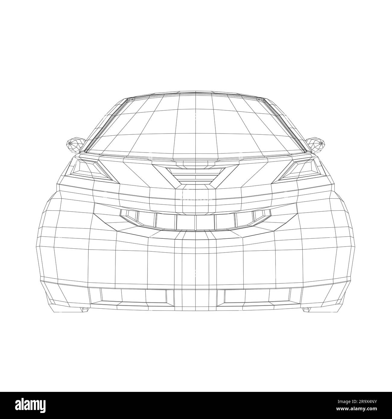 Illustration vectorielle d'une petite voiture filaire. Modèle de voiture urbaine. Modèle de voiture compacte vierge pour la marque ou la publicité. Voiture de livraison de nourriture. 3D. Illustration de Vecteur