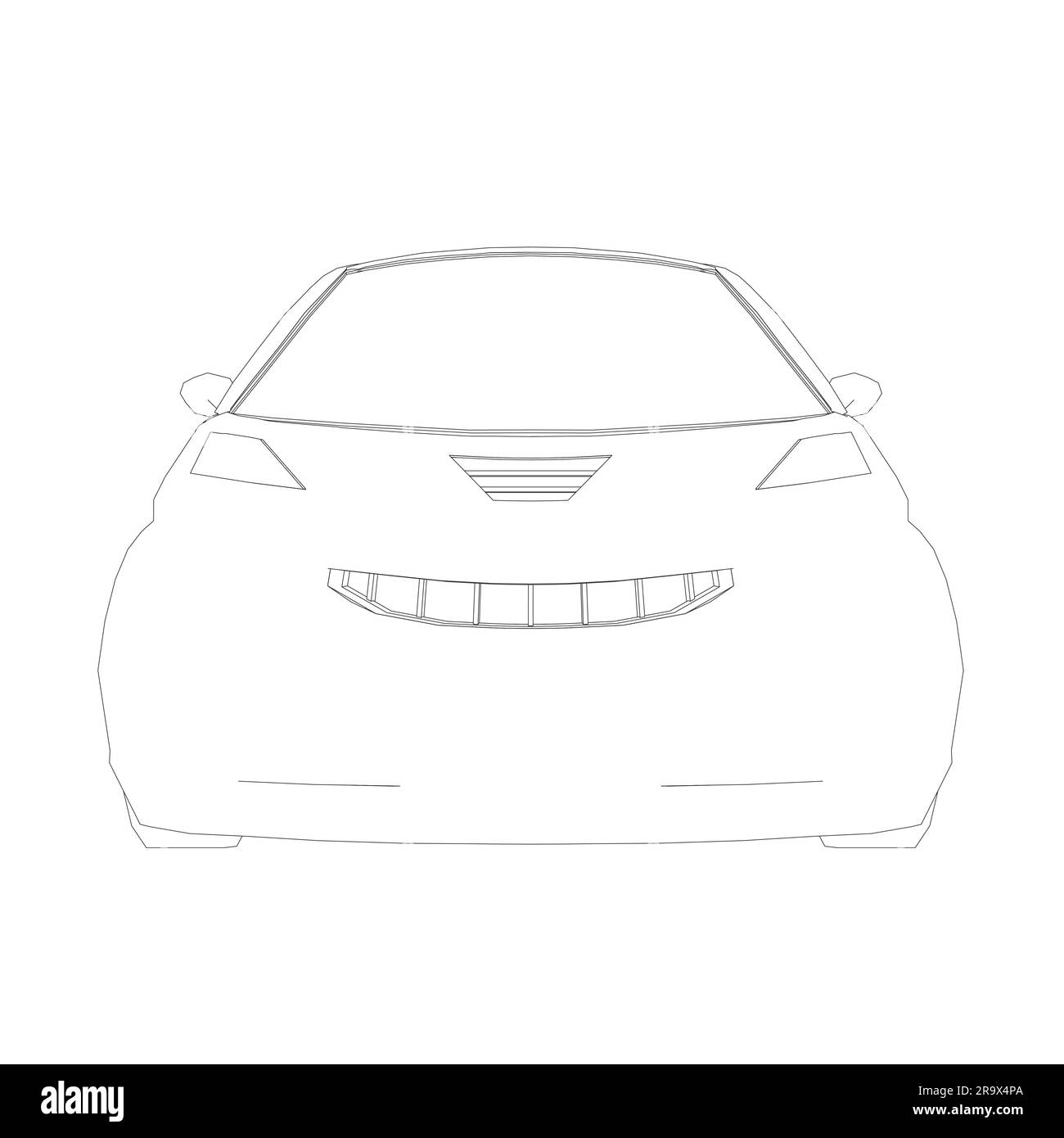 Illustration vectorielle plate d'une petite voiture de contour. Modèle de voiture urbaine. Modèle de voiture compacte vierge pour la marque ou la publicité. Voiture de livraison de nourriture. Illustration de Vecteur