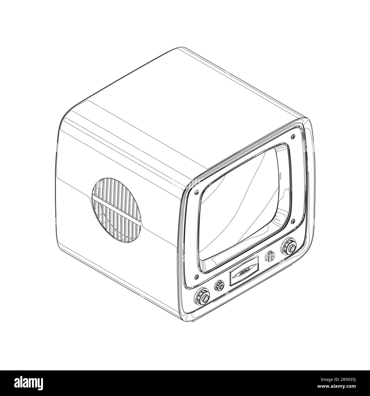 Rétro Outline Vector Television, TV Vector Illustration. Dessin vectoriel à la main de la TV carrée. Illustration de Vecteur