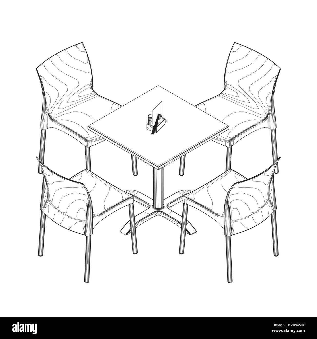 Table ronde moderne avec chaises. Illustration vectorielle. Dessin d'art vectoriel dessiné à la main d'une table à manger avec chaises. Illustration de Vecteur