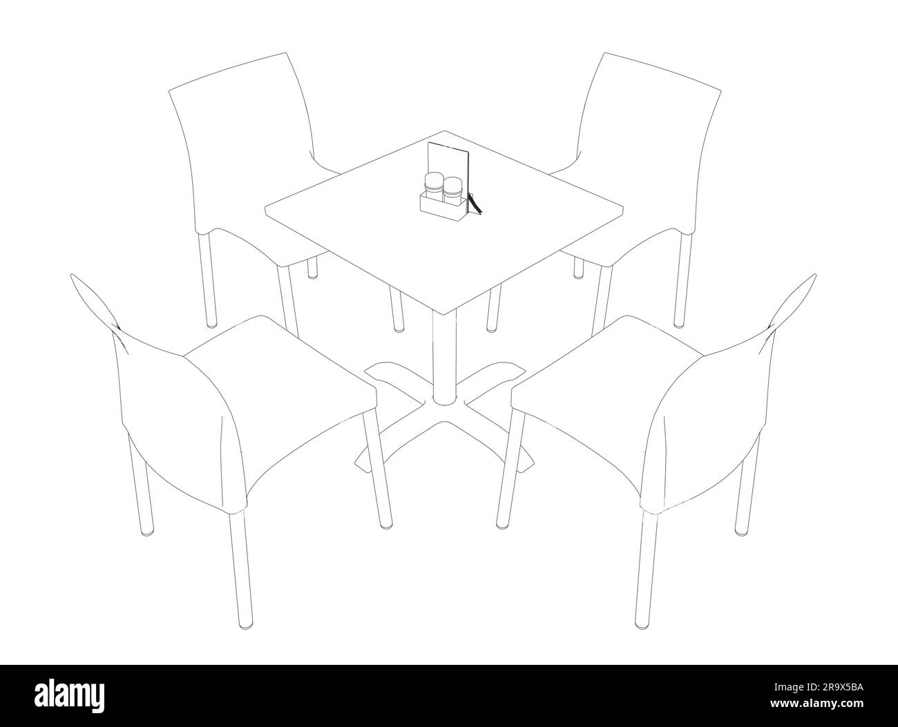 Table ronde moderne avec chaises. Illustration vectorielle. Dessin d'art vectoriel dessiné à la main d'une table à manger avec chaises. Illustration de Vecteur