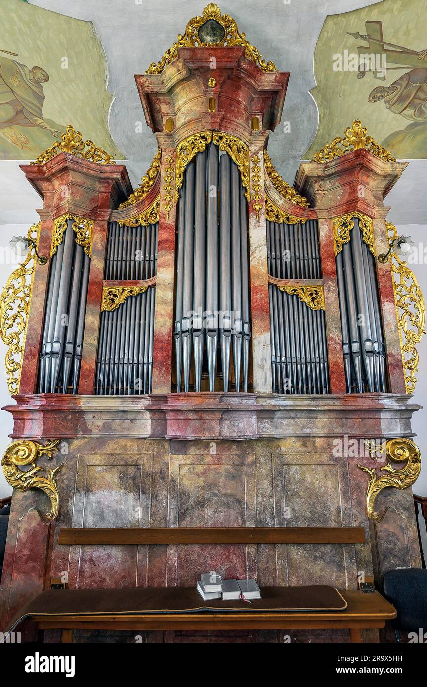 L'orgue, l'église Saint-Sébastien, Untrasried, Allgaeu, Bavière, Allemagne Banque D'Images