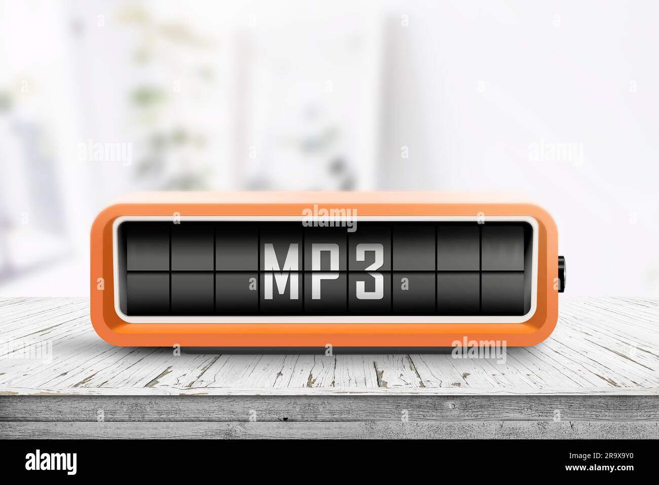 Message mp3 sur un périphérique analogique dans une salle lumineuse sur une table en bois Banque D'Images