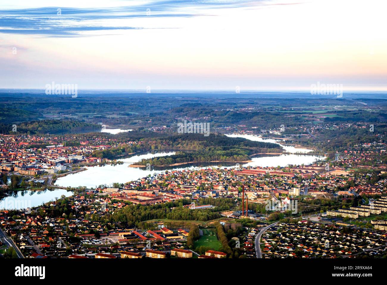 Silkeborg ville au Danemark vue d'en haut sur un beau matin Banque D'Images