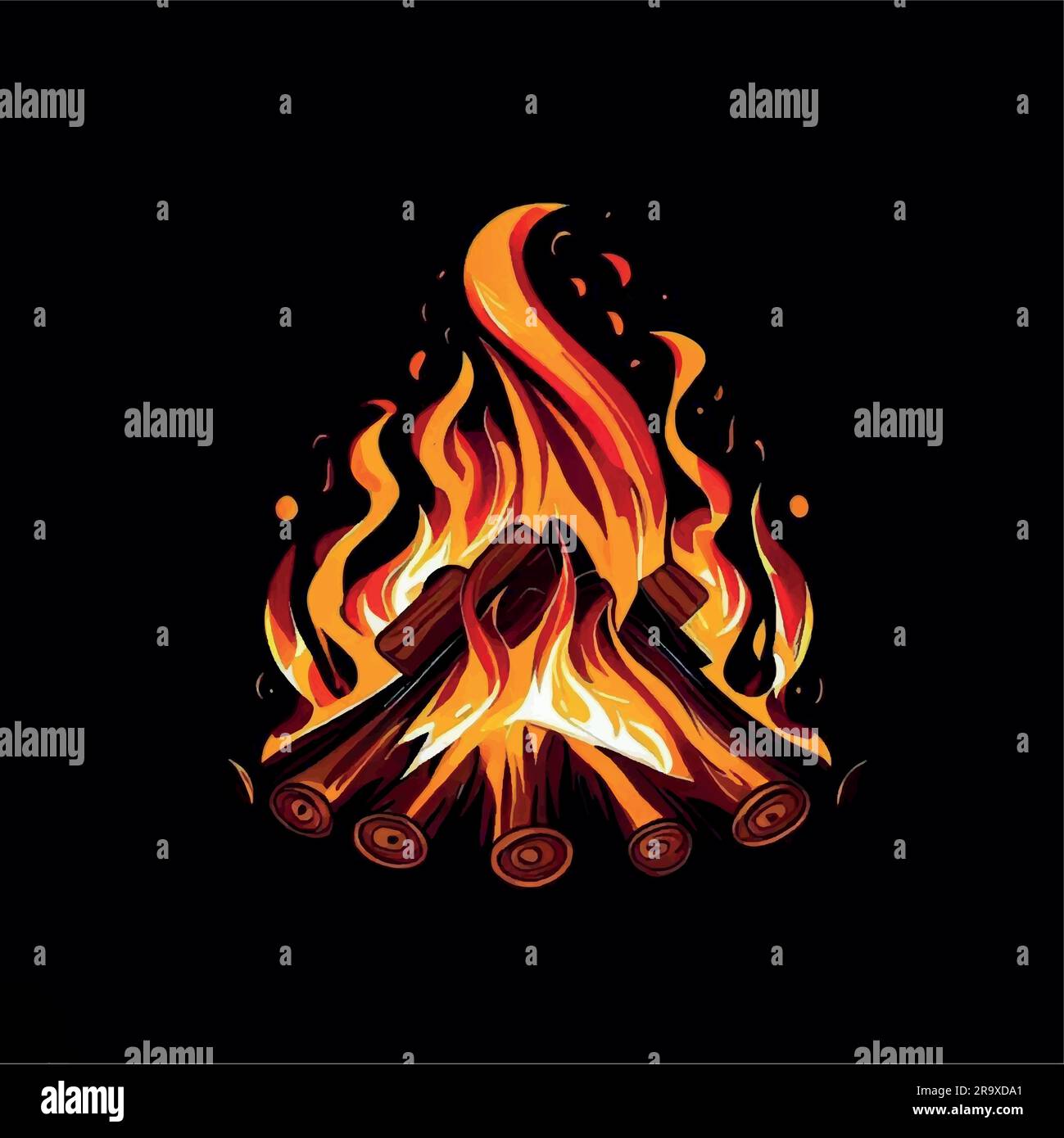 illustration du logo de feu de camp sur un écran noir Illustration de Vecteur