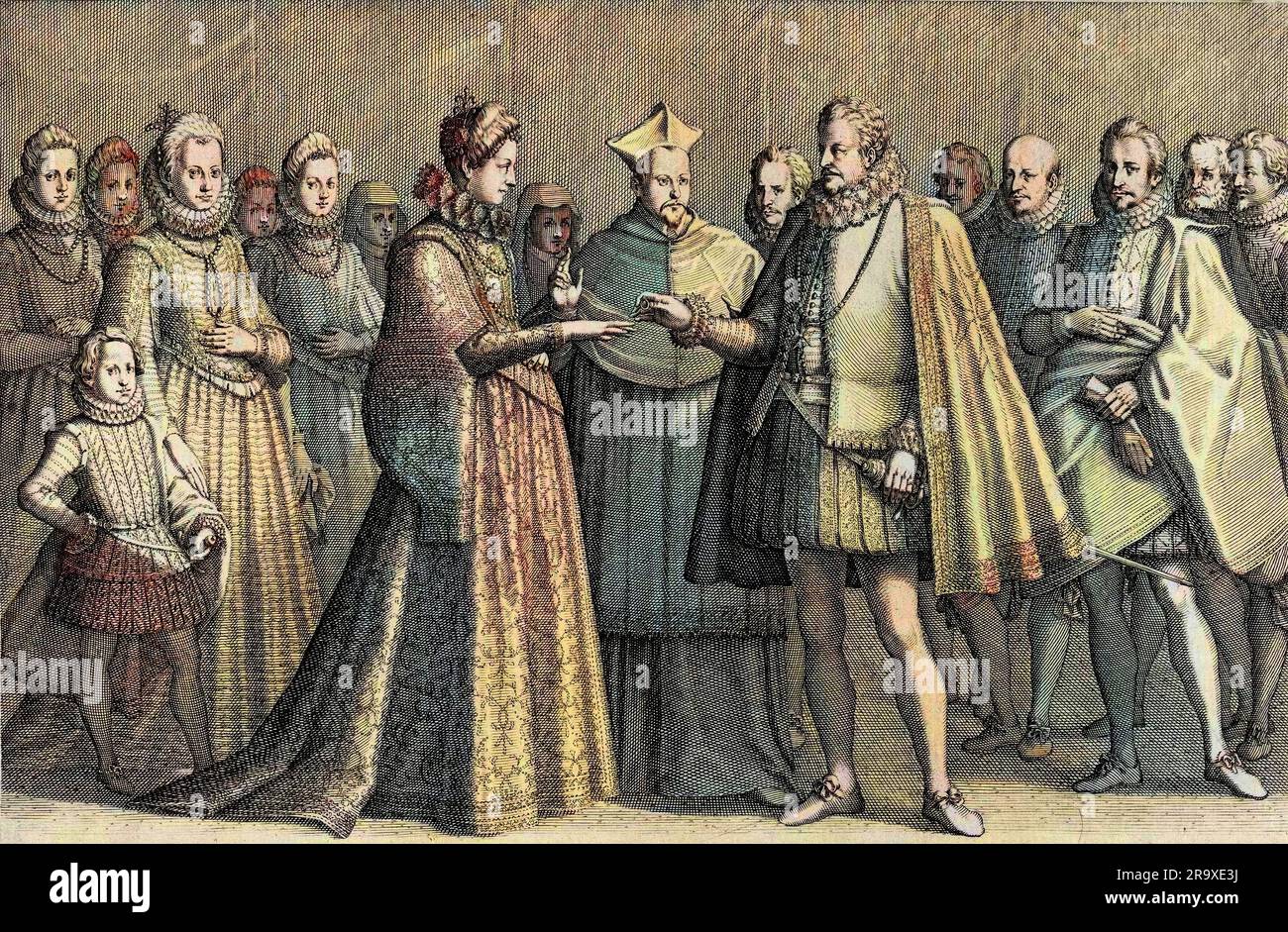 Le mariage de Ferdinand I et de Christine de Lorraine (1565-1637) en 1589, extraordinaire de la vie de Ferdinand I de Medicis (1549-1609) - d'apres Jacques Callot (1592 - 1635), le mariage de Ferdinando et Christine de Lorraine, vers 1614, gravure Banque D'Images