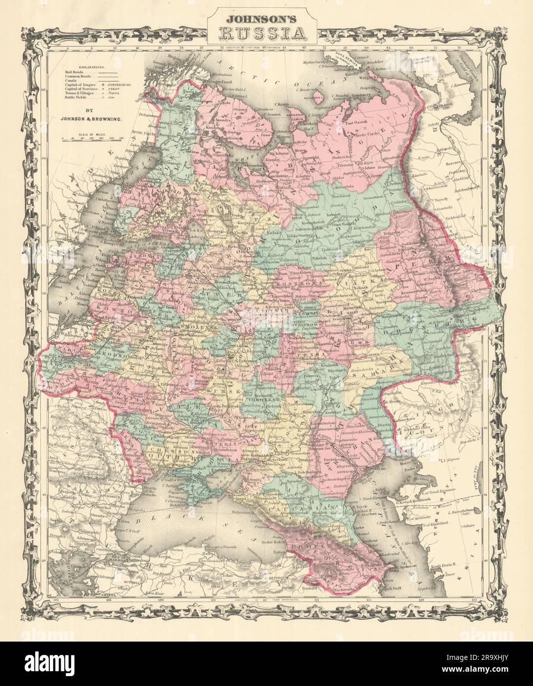 La Russie de Johnson en Europe. Ukraine Pologne pays baltes Finlande Caucase 1861 carte Banque D'Images