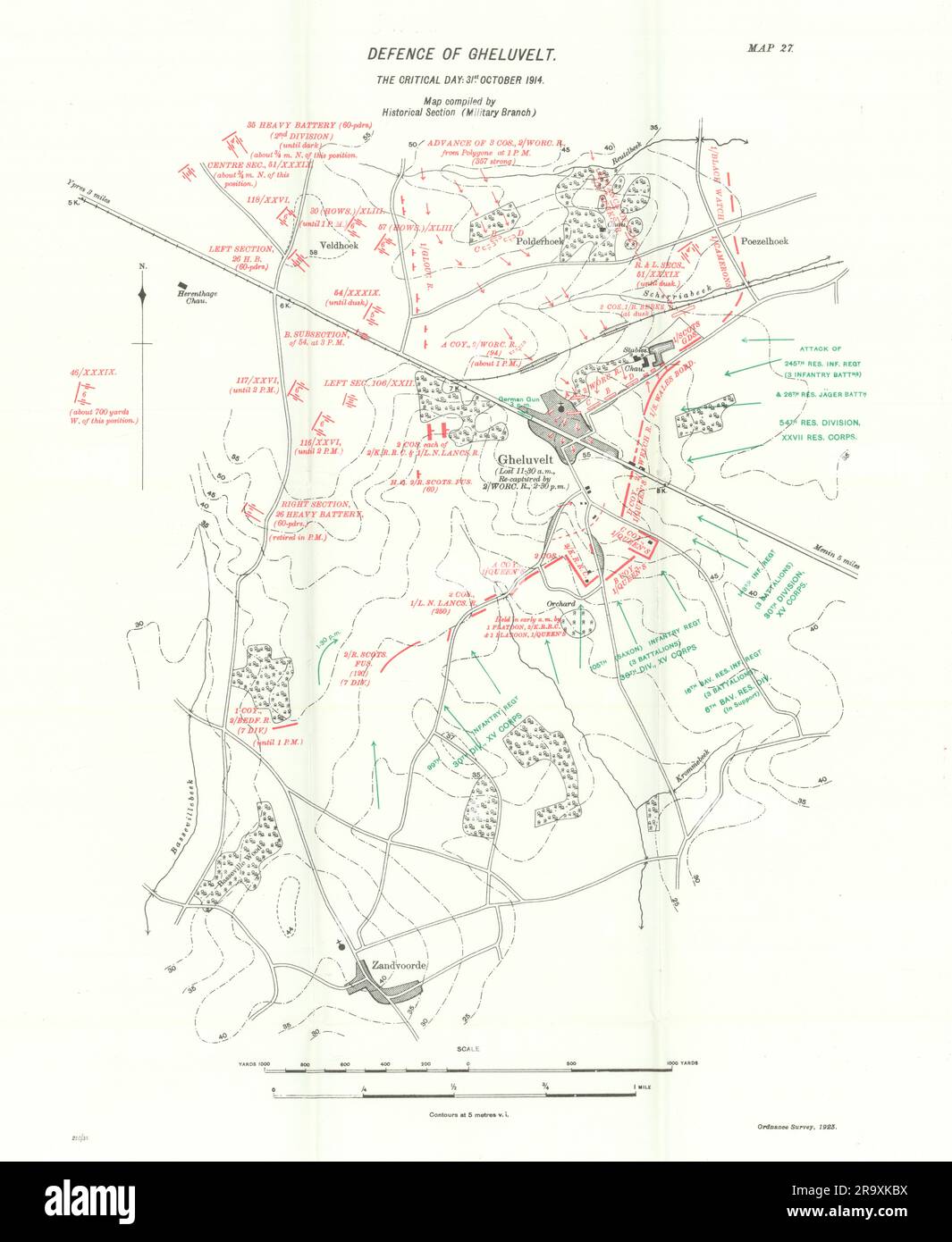 Défense de Gheluvelt. 31st octobre 1914. Bataille d'Ypres. WW1. 1933 ancienne carte Banque D'Images