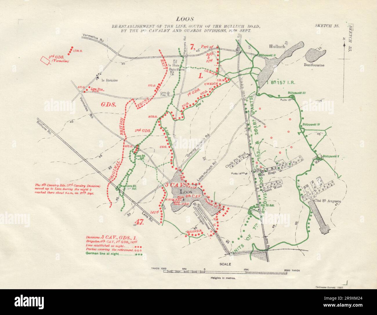 Battle of Loos, rétablissement de la ligne, 26th septembre 1915. WW1. Carte de tranchées 1928 Banque D'Images