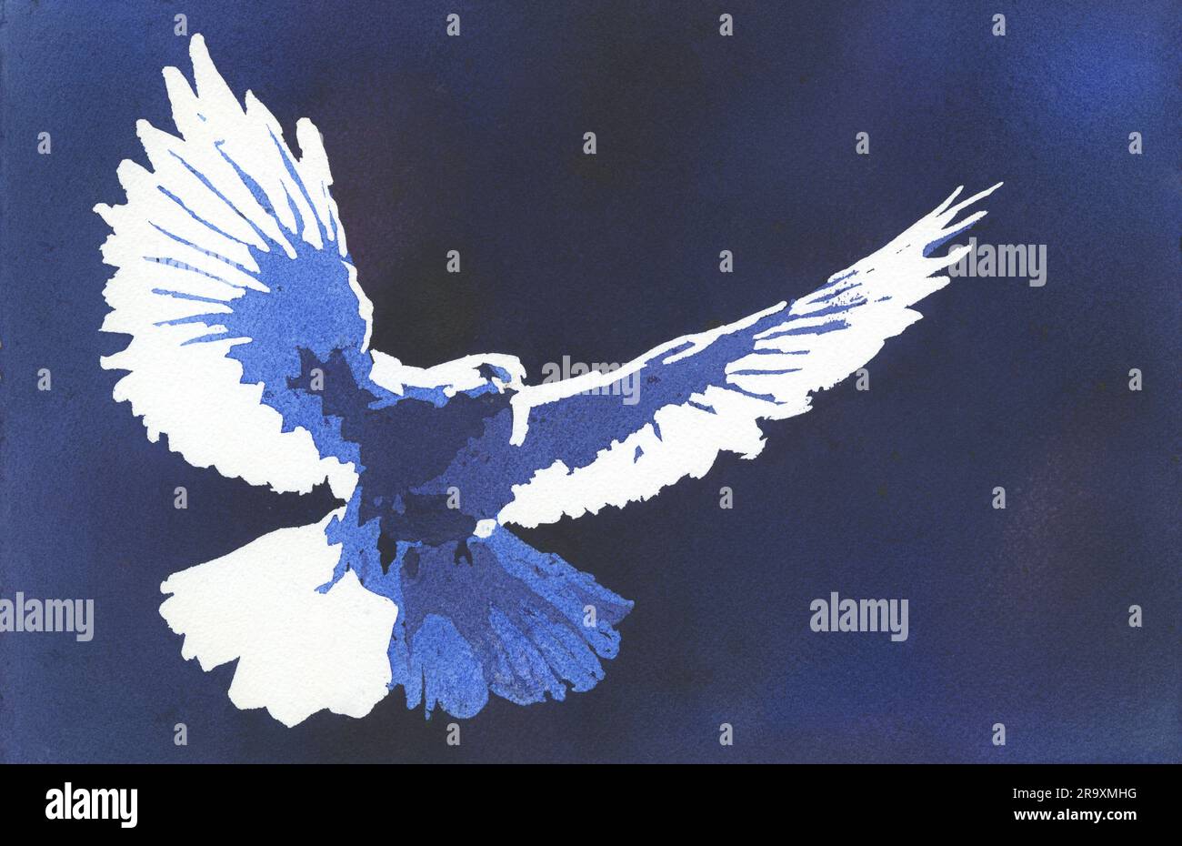 Dove coloré aquarelle peinture tendance art mural imprimable fait main décoration bleu oiseau peinture enfants chambre art numérique télécharger Banque D'Images