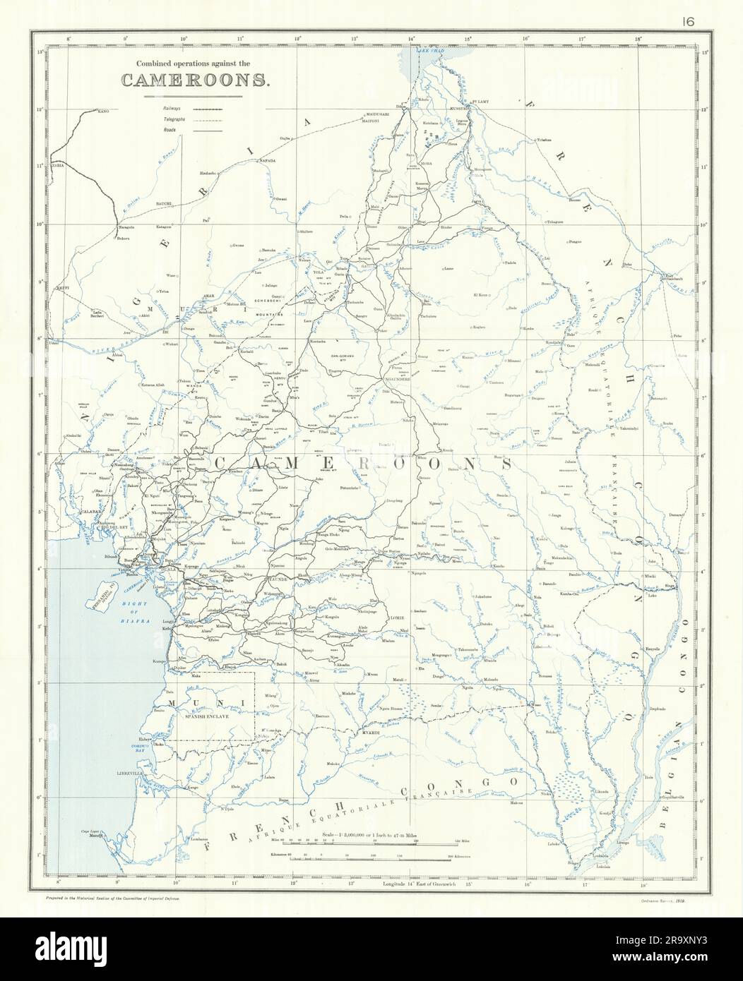Opérations au Cameroun. Campagne Kamerun. 1914. Première Guerre mondiale. 1920 ancienne carte Banque D'Images