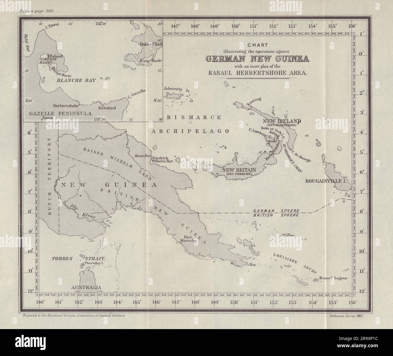 Australie occupation de la Nouvelle-Guinée allemande 1914. Première Guerre mondiale. 1920 ancienne carte Banque D'Images