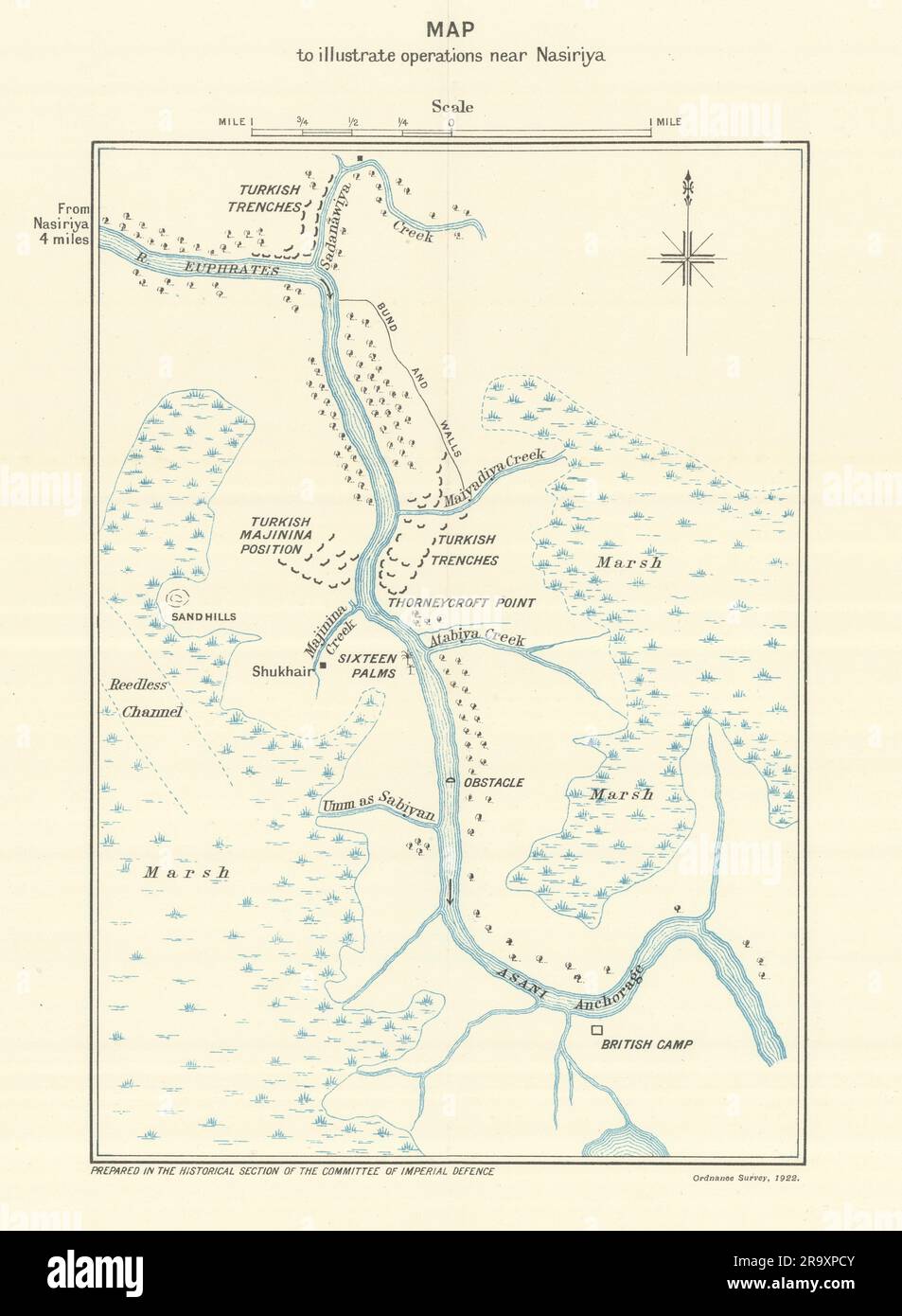 Bataille de Nassiriya, juillet 1915. Campagne mésopotamienne. Première Guerre mondiale. 1923 carte Banque D'Images