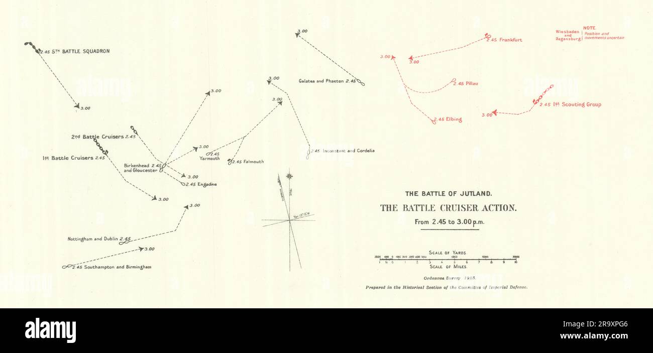 Bataille de Jutland. Battle Cruiser action 2,45-3,00 pm 31 mai 1916. WW1. 1923 carte Banque D'Images