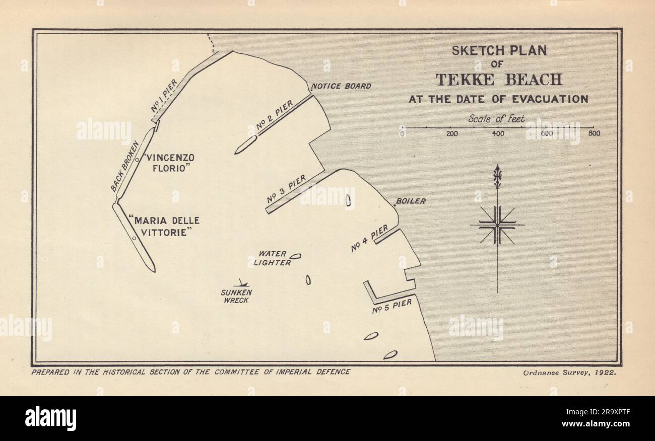 Tekke Beach à l'évacuation, 1915-1916. Campagne Gallipoli. WW1. 1923 ancienne carte Banque D'Images