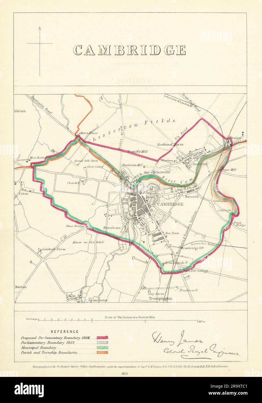 Cambridge, Cambridgeshire. JAMES. Commission parlementaire de la frontière 1868 carte Banque D'Images