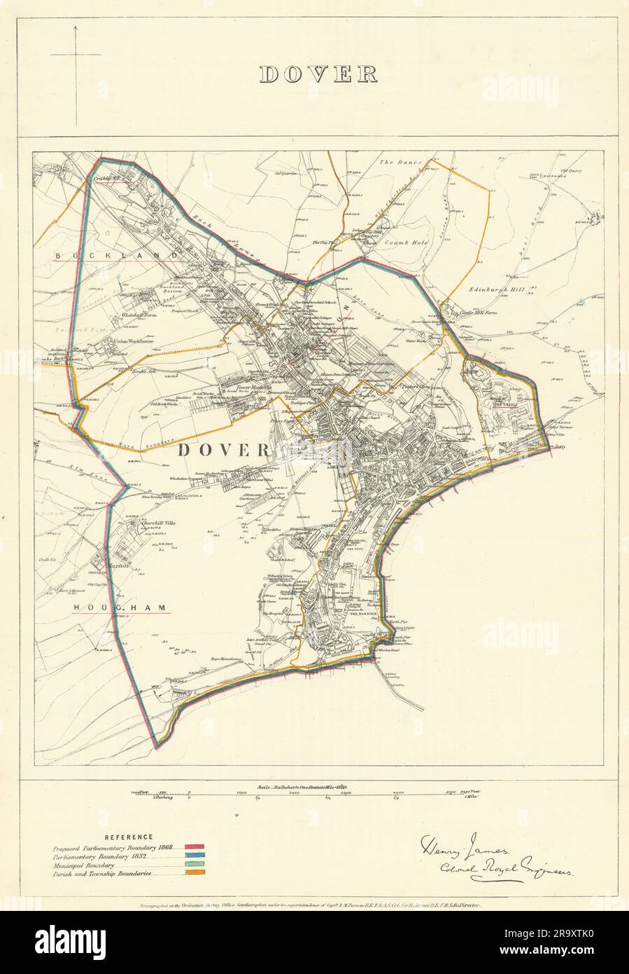 Dover, Kent. JAMES. Commission parlementaire de la frontière 1868 ancienne carte Banque D'Images