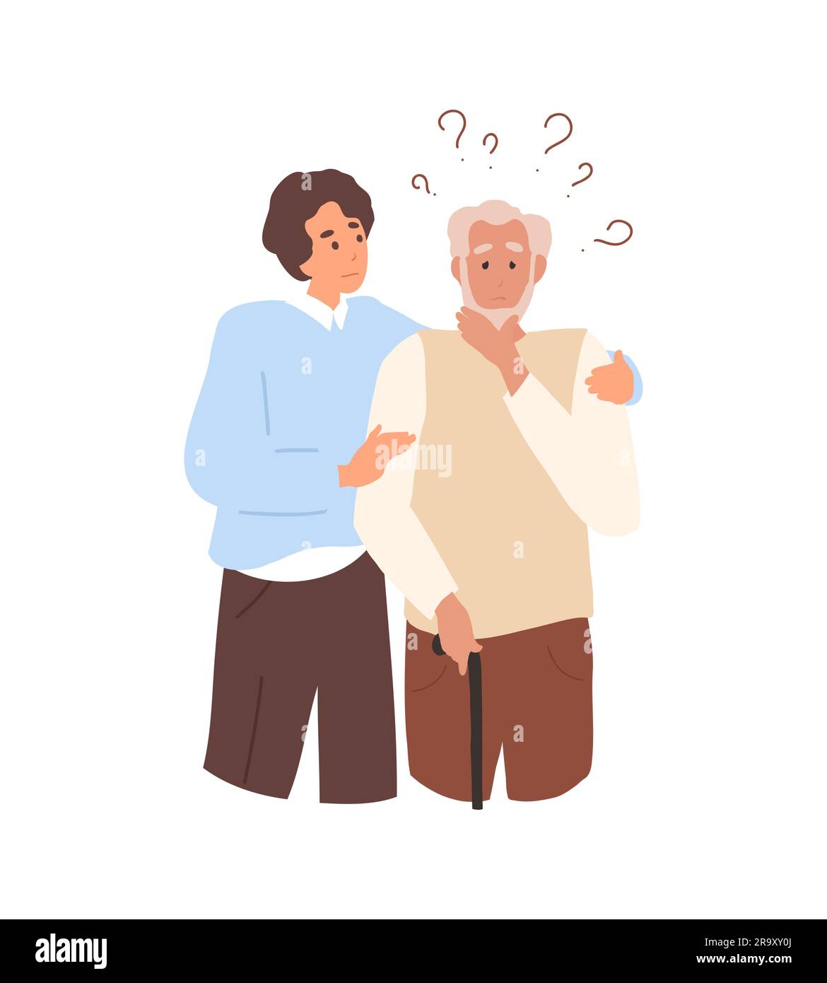 L'homme adulte aide et soutient l'homme âgé, Dementia Illustration de Vecteur