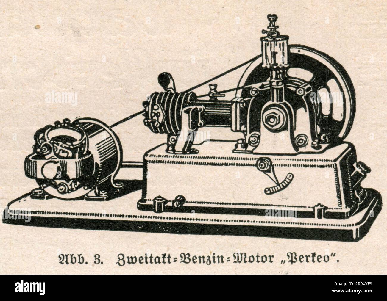 technics, moteur, moteur à essence deux temps 'Perkeo', société Carl ci-dessous, gravure en bois, vers 1912, LE DROIT D'AUTEUR DE L'ARTISTE N'A PAS À ÊTRE AUTORISÉ Banque D'Images