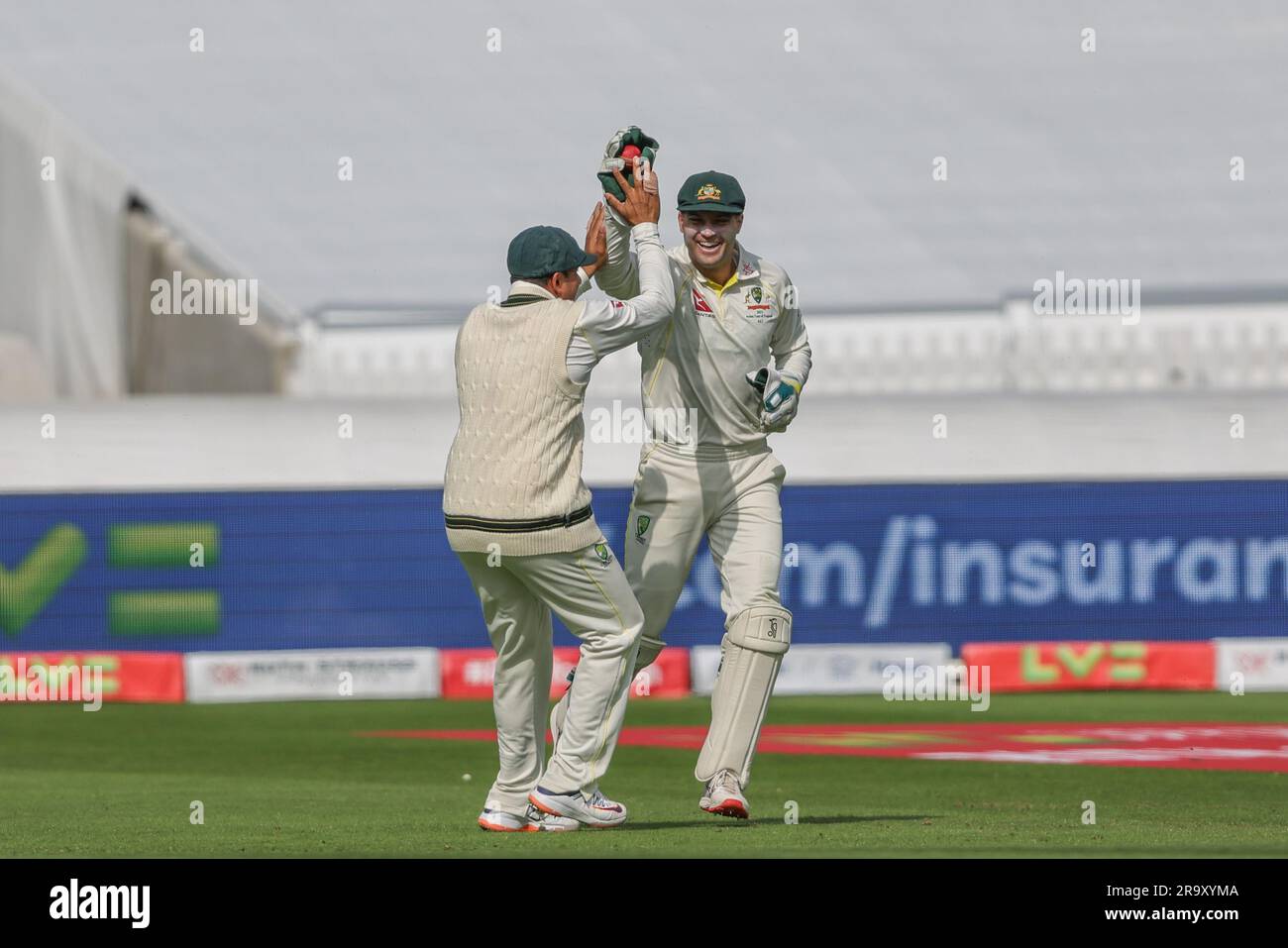 Londres, Royaume-Uni. 29th juin 2023. Alex Carey d'Australie célèbre la capture de Ben Duckett d'Angleterre, mais il a été attribué non dehors pendant le LV= Insurance Ashes Test Series deuxième Test Day 2 Angleterre / Australie à Lords, Londres, Royaume-Uni, 29th juin 2023 (photo par Mark Cosgrove/News Images) à Londres, Royaume-Uni le 6/29/2023. (Photo de Mark Cosgrove/News Images/Sipa USA) crédit: SIPA USA/Alay Live News Banque D'Images