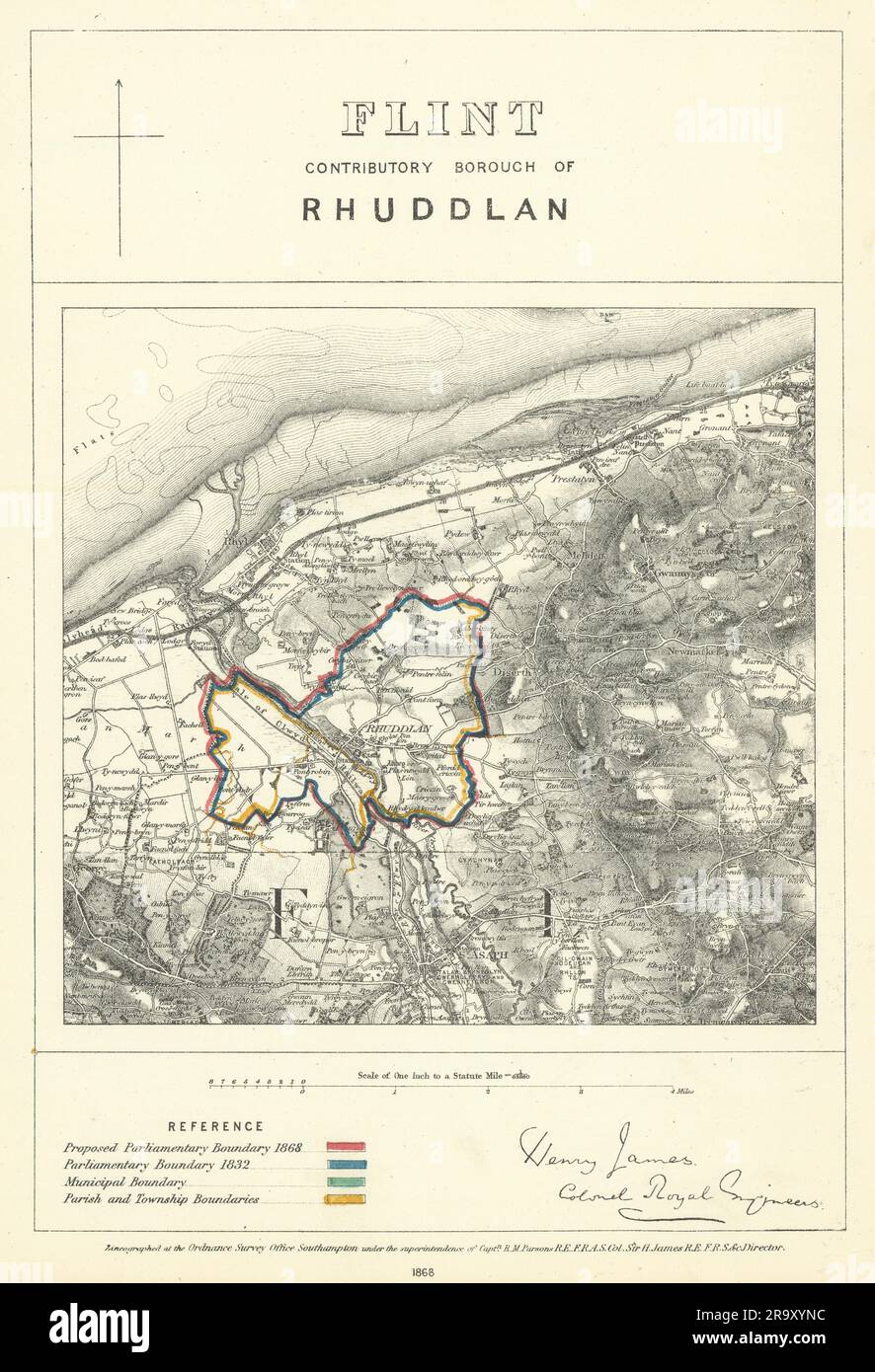 Flint contributiy Borough de Rhuddlan. JAMES. Carte de la Commission des limites 1868 Banque D'Images