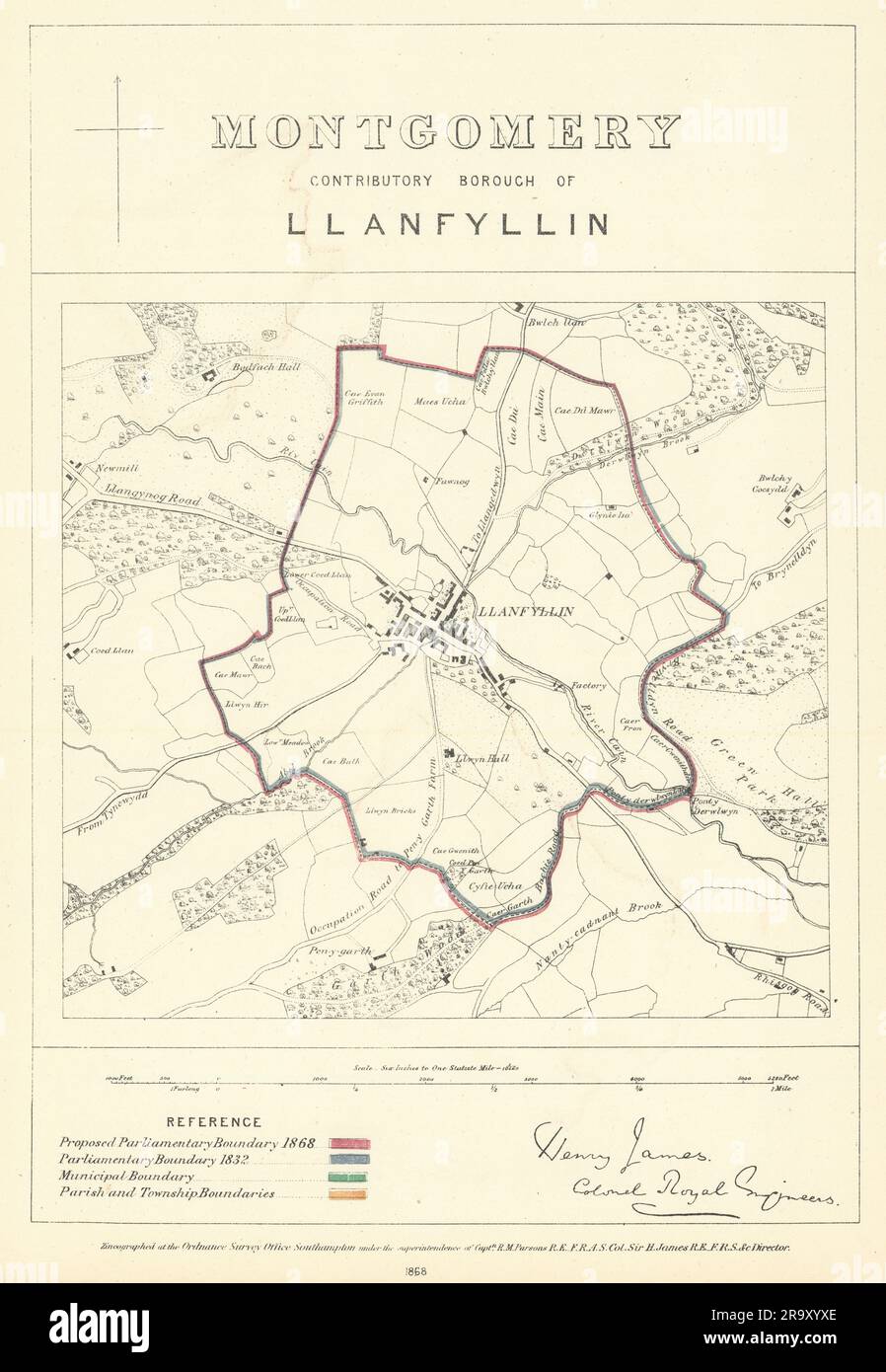 Montgomery Contrib'y Borough de Llanfyllin. JAMES. Carte de la Commission des limites 1868 Banque D'Images