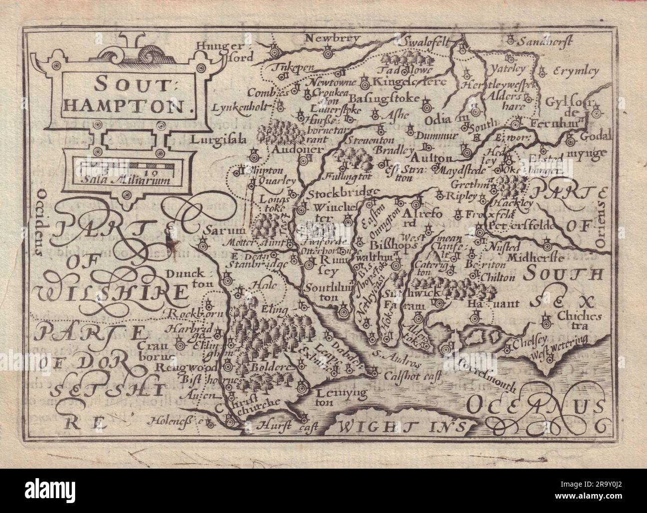 Southampton par van den Keere. Carte du comté du Hampshire 'Speed miniature' 1632 Banque D'Images