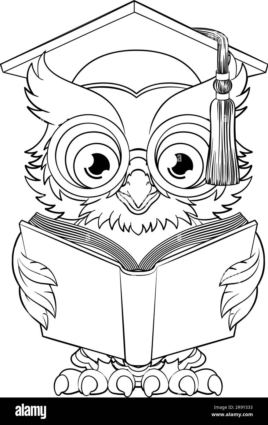 Livre de lecture Old Teacher Reading Book de WISE Owl Cartoon Illustration de Vecteur