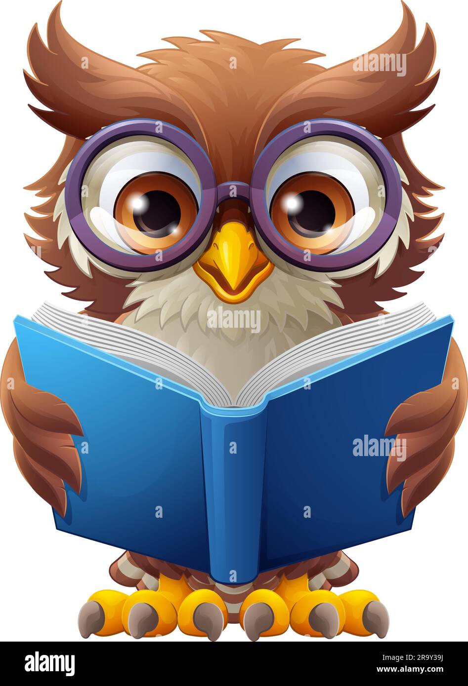 Owl Wise Cartoon mignon CIRD Livre de lecture de personnages Illustration de Vecteur