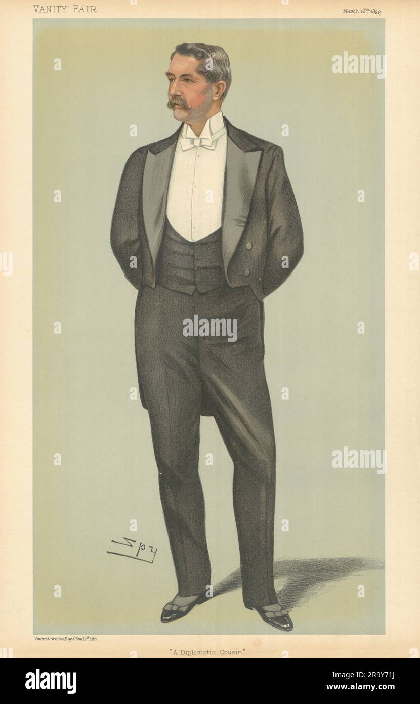 LE DESSIN ANIMÉ HENRY White, UN cousin diplomatique, EST UN ESPION VANITY FAIR. USA 1899 vieux imprimé Banque D'Images